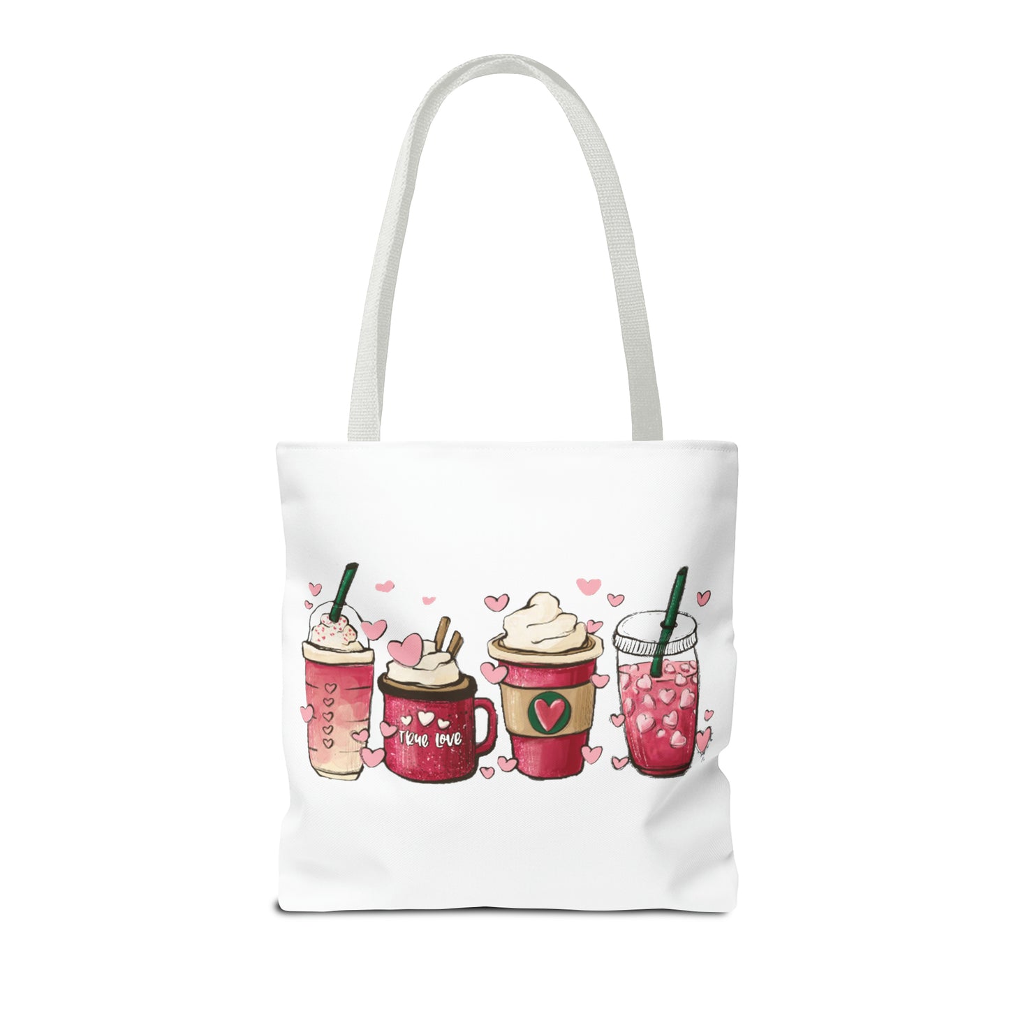 Valentine's Coffee tote bags Double stitched seams, cotton straps, laminate lining. Made with 100% polyester. Cute Valentine's Day gift, Funny Coffee gift, Gift for her. Gift for girlfriend. Sorority sister gift. Great Quality, Perfect gift. Graphic design. Gift for Daughter, Gift for coffee drinker. Starbucks, roast