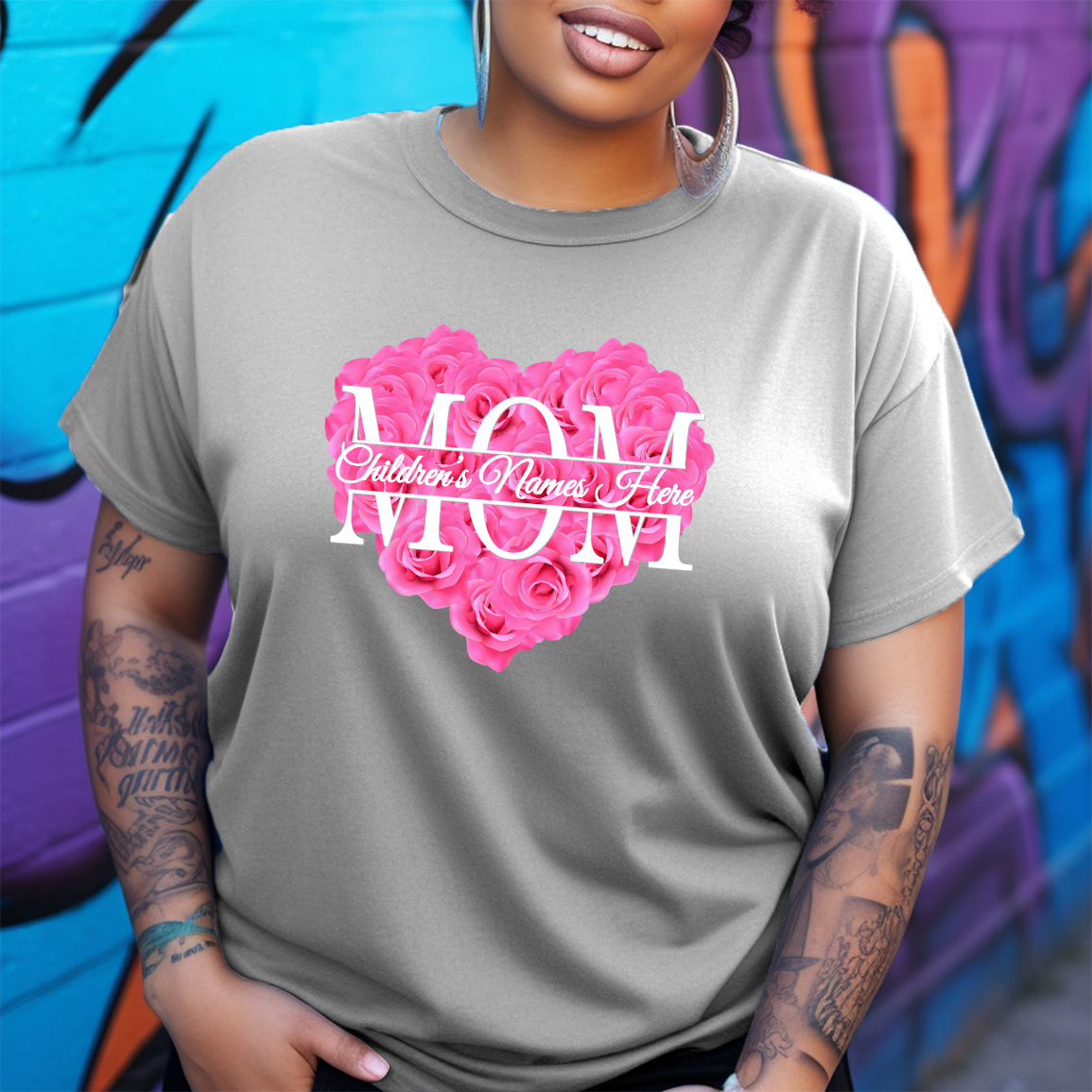 Personalized Flower Heart Mom T-Shirt
