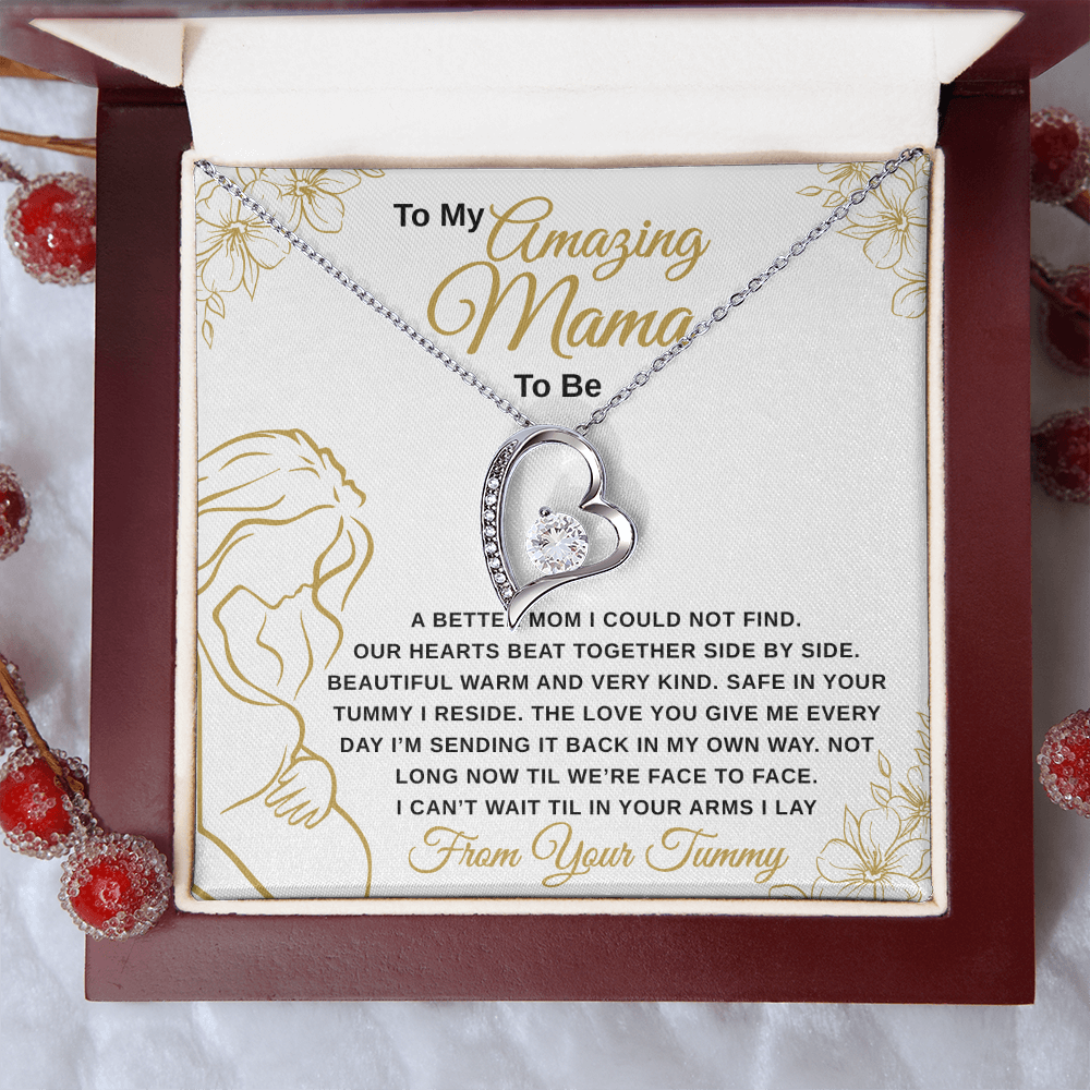 gifts for mom, gifts for dad, gifts for wife, gifts for husband, gifts for daughter, gifts for son, Mama To Be Forever Love Necklace A Better Mom Gold