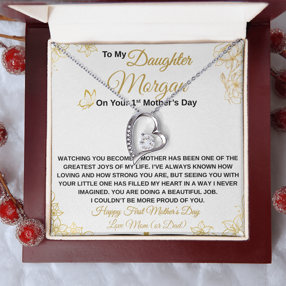 gifts for mom, gifts for dad, gifts for wife, gifts for husband, gifts for daughter, gifts for son, Personalized First Mother's Day Forever Love Necklace