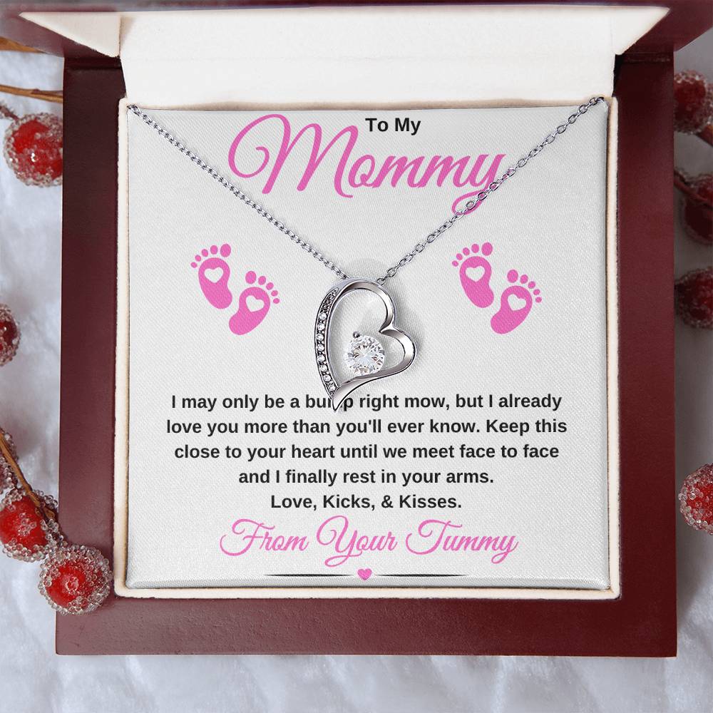 gifts for mom, gifts for dad, gifts for wife, gifts for husband, gifts for daughter, gifts for son, To My Mommy Forever Love Necklace Baby Bump Pink