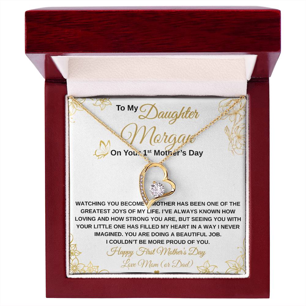 gifts for mom, gifts for dad, gifts for wife, gifts for husband, gifts for daughter, gifts for son, Personalized First Mother's Day Forever Love Necklace