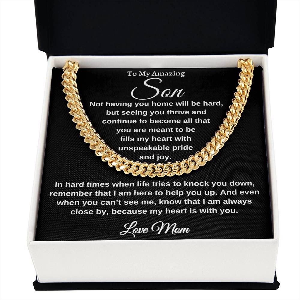 "To My Son, Cross Cuban link chain, 14k white gold, 18k yellow gold, Great Birthday Gifts For Sons, Great Congratulations Gifts, Great Gift Jewelry and Watches, Great Gifts For Son, Great Graduation Gifts For Son, Great Jewelry Box, Great Personalized Gifts, Great Sweet 16 Gifts For Son, Military Graduation Gift