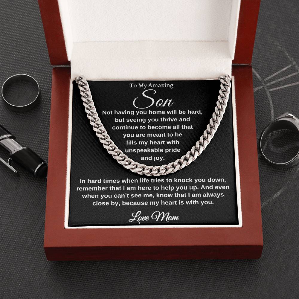 "To My Son, Cross Cuban link chain, 14k white gold, 18k yellow gold, Great Birthday Gifts For Sons, Great Congratulations Gifts, Great Gift Jewelry and Watches, Great Gifts For Son, Great Graduation Gifts For Son, Great Jewelry Box, Great Personalized Gifts, Great Sweet 16 Gifts For Son, Military Graduation Gift