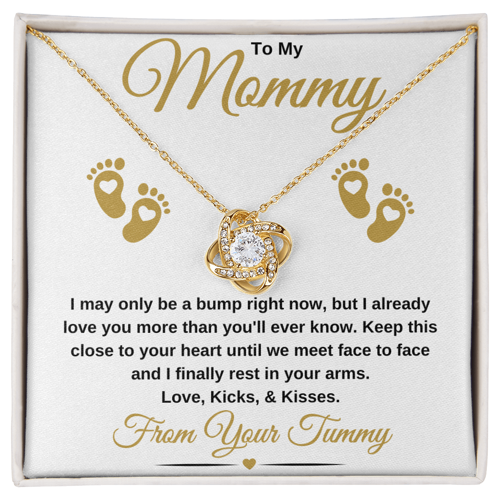 gifts for mom, gifts for dad, gifts for wife, gifts for husband, gifts for daughter, gifts for son, To My Mommy Love Knot Necklace Baby Bump Gold