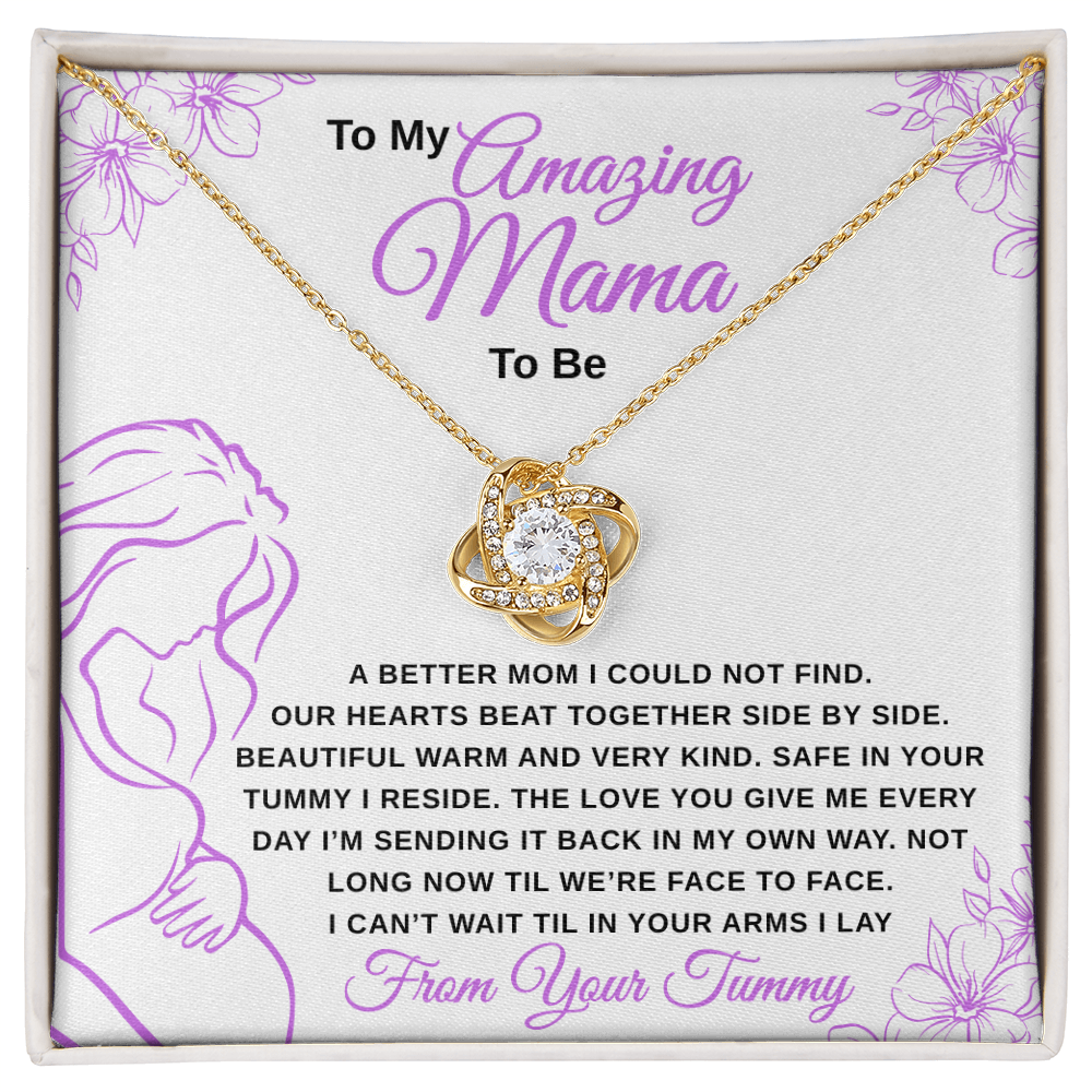 gifts for mom, gifts for dad, gifts for wife, gifts for husband, gifts for daughter, gifts for son, Mama To Be Love Knot Necklaces From Tummy Lavender