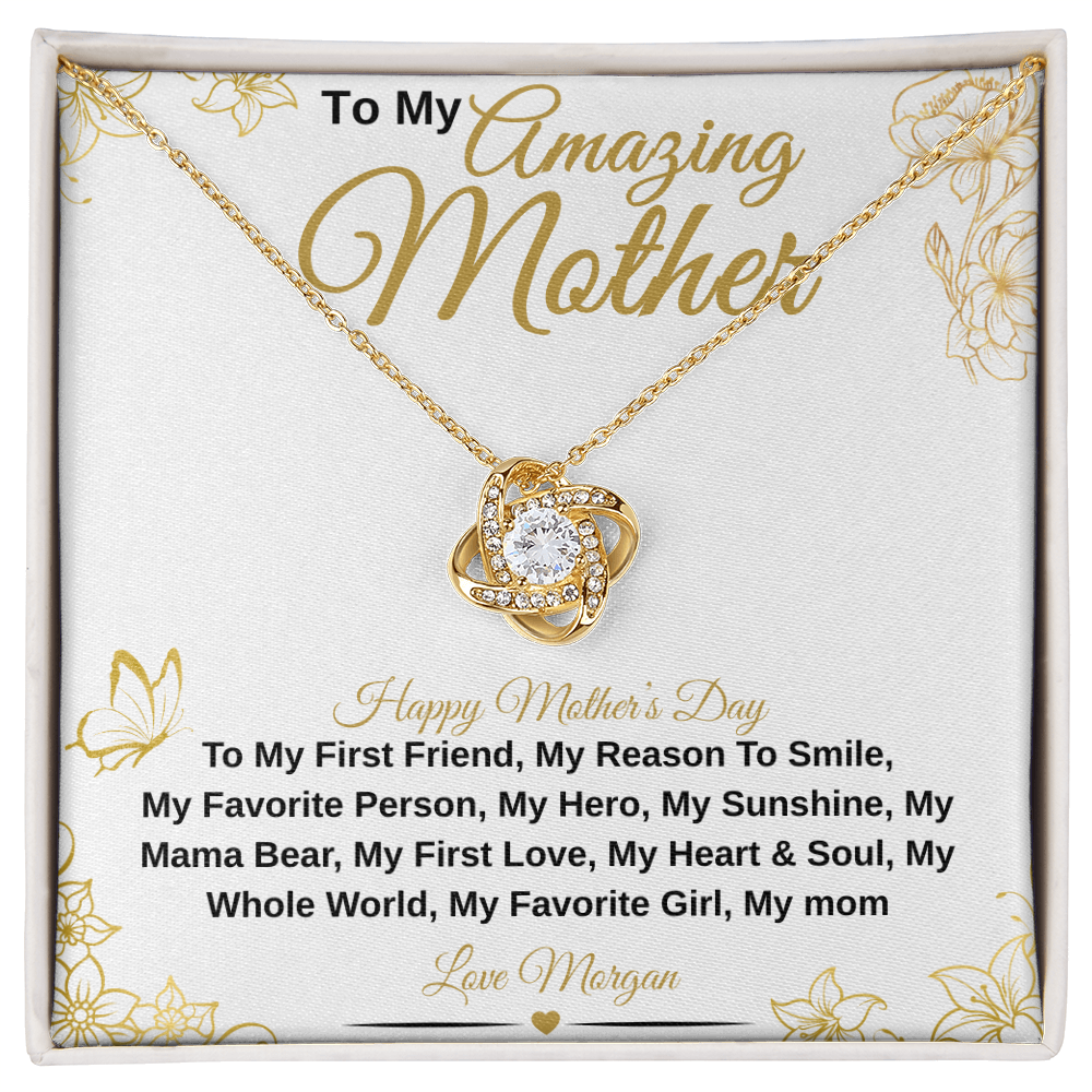 gifts for mom, gifts for dad, gifts for wife, gifts for husband, gifts for daughter, gifts for son, Personalized Amazing Mother Love Knot Necklace First Friend