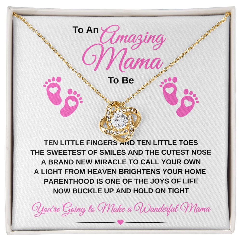 gifts for mom, gifts for dad, gifts for wife, gifts for husband, gifts for daughter, gifts for son, Amazing Mama To Be Love Knot Necklace Ten Little Fingers