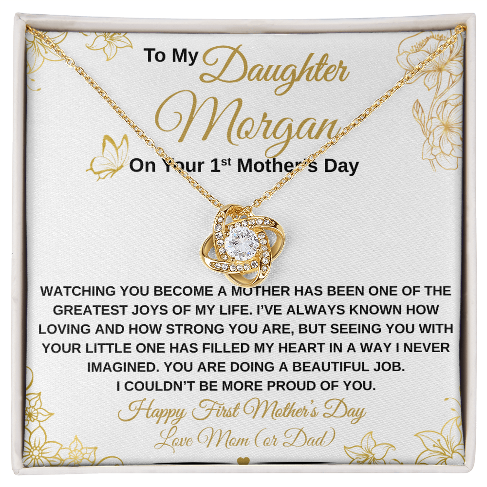 gifts for mom, gifts for dad, gifts for wife, gifts for husband, gifts for daughter, gifts for son
Personalized Daughter's First Mother's Day Love Knot Necklace