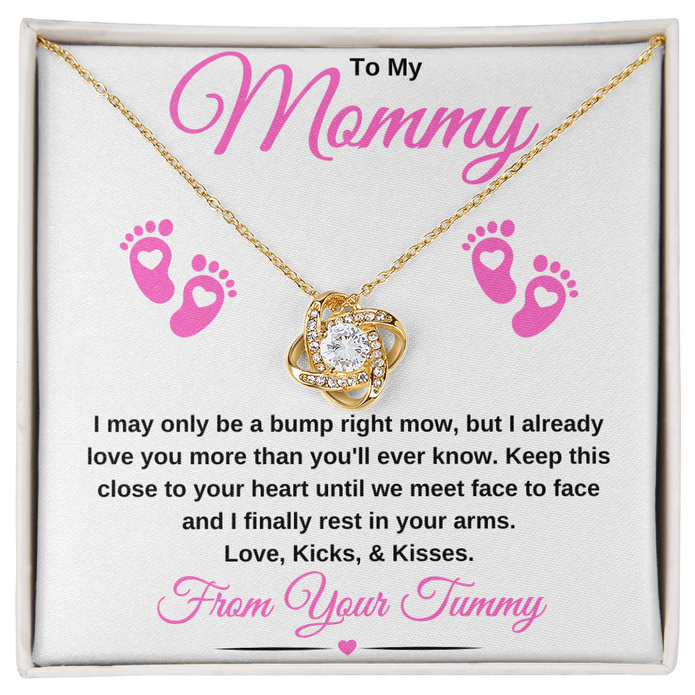 gifts for mom, gifts for dad, gifts for wife, gifts for husband, gifts for daughter, gifts for son
To My Mommy Love Knot Necklace Baby Bump Pink