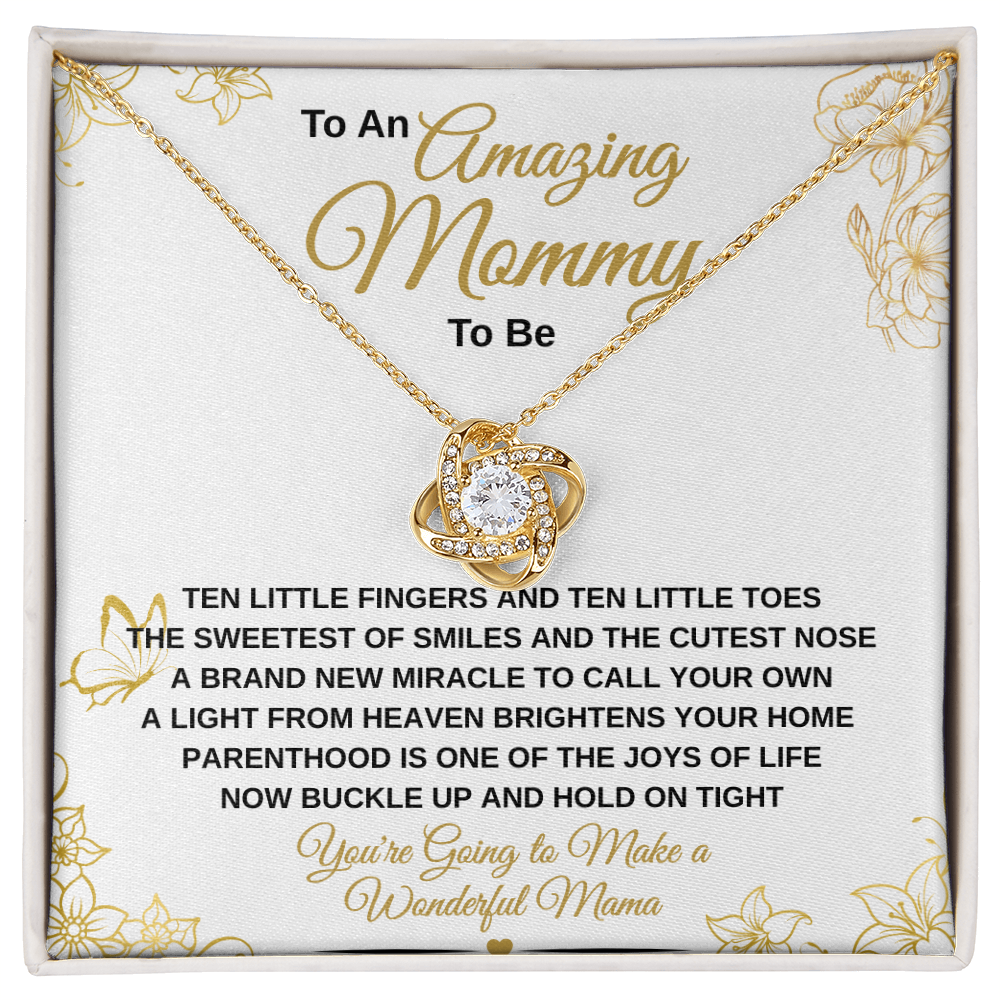 gifts for mom, gifts for dad, gifts for wife, gifts for husband, gifts for daughter, gifts for son, Amazing Mommy Love Knot Necklace Ten Little Fingers Gold