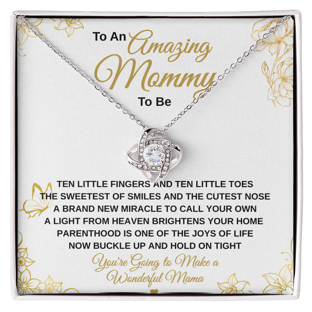 gifts for mom, gifts for dad, gifts for wife, gifts for husband, gifts for daughter, gifts for son, Amazing Mommy Love Knot Necklace Ten Little Fingers Gold