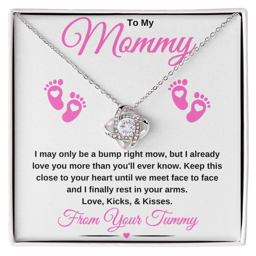 gifts for mom, gifts for dad, gifts for wife, gifts for husband, gifts for daughter, gifts for son
To My Mommy Love Knot Necklace Baby Bump Pink