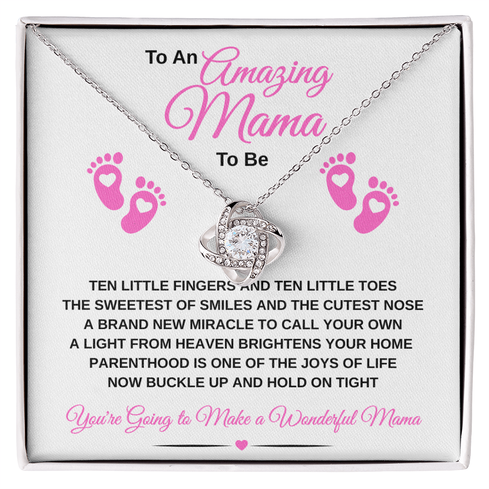 gifts for mom, gifts for dad, gifts for wife, gifts for husband, gifts for daughter, gifts for son, Amazing Mama To Be Love Knot Necklace Ten Little Fingers