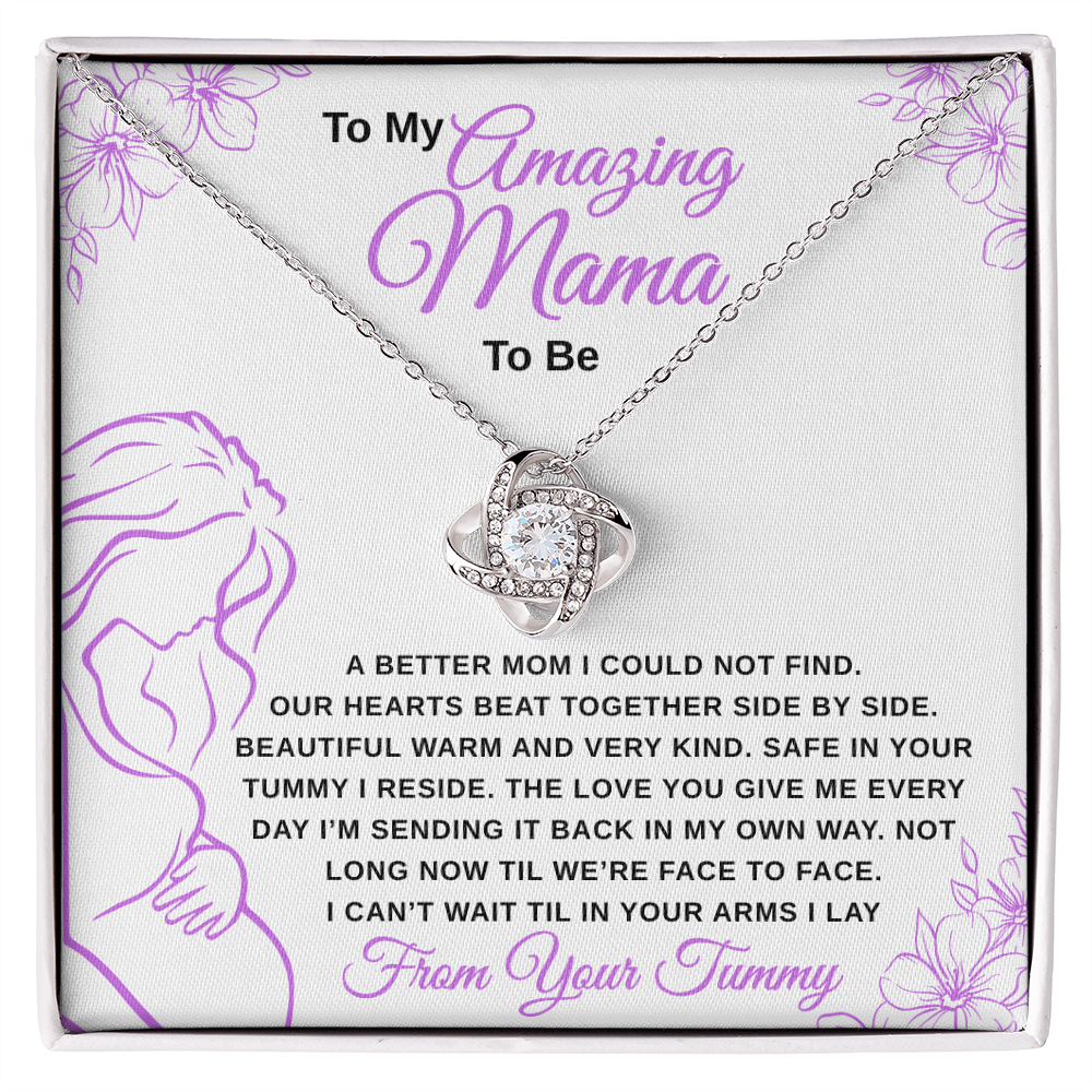 gifts for mom, gifts for dad, gifts for wife, gifts for husband, gifts for daughter, gifts for son, Mama To Be Love Knot Necklaces From Tummy Lavender