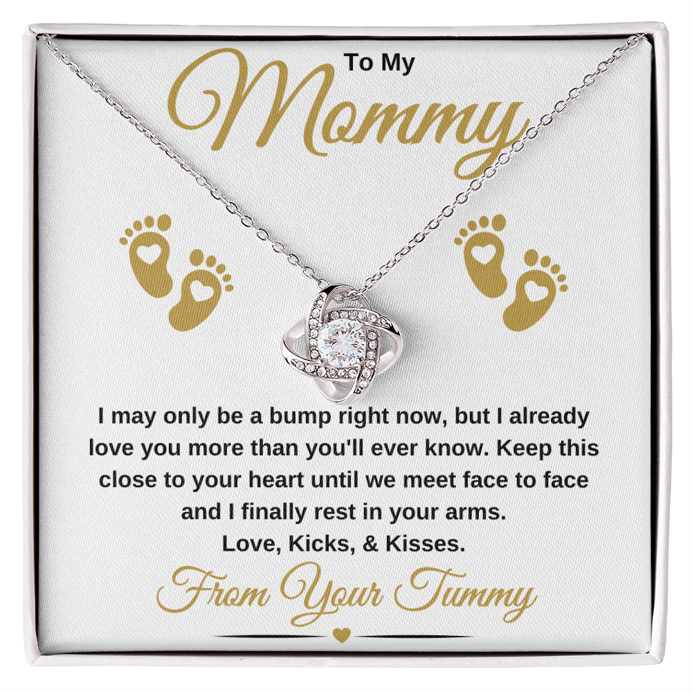 gifts for mom, gifts for dad, gifts for wife, gifts for husband, gifts for daughter, gifts for son, To My Mommy Love Knot Necklace Baby Bump Gold