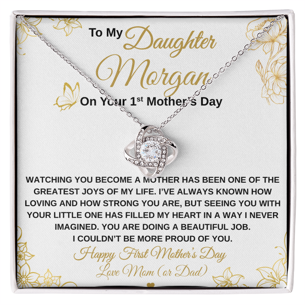 gifts for mom, gifts for dad, gifts for wife, gifts for husband, gifts for daughter, gifts for son
Personalized Daughter's First Mother's Day Love Knot Necklace