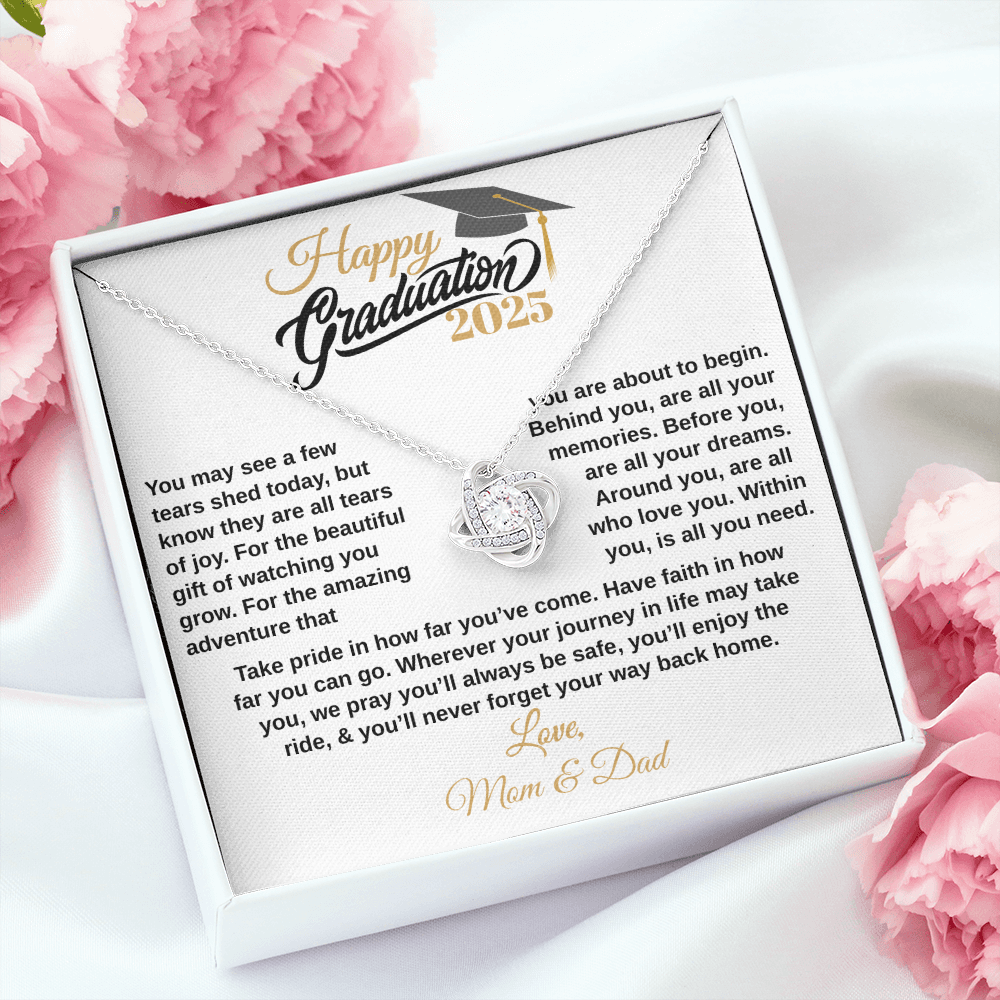 gifts for mom, gifts for dad, gifts for wife, gifts for husband, gifts for daughter, gifts for son, Custom Graduation Gift, Love Knot Necklace, Graduation Gift