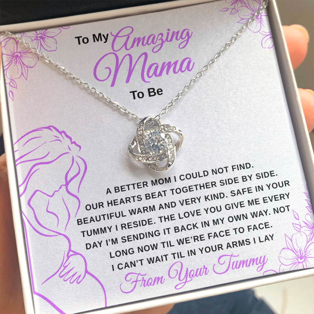 gifts for mom, gifts for dad, gifts for wife, gifts for husband, gifts for daughter, gifts for son, Mama To Be Love Knot Necklaces From Tummy Lavender