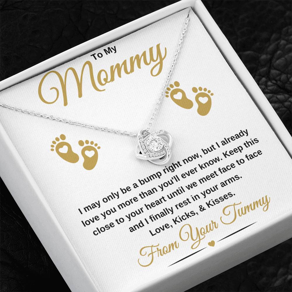 gifts for mom, gifts for dad, gifts for wife, gifts for husband, gifts for daughter, gifts for son, To My Mommy Love Knot Necklace Baby Bump Gold