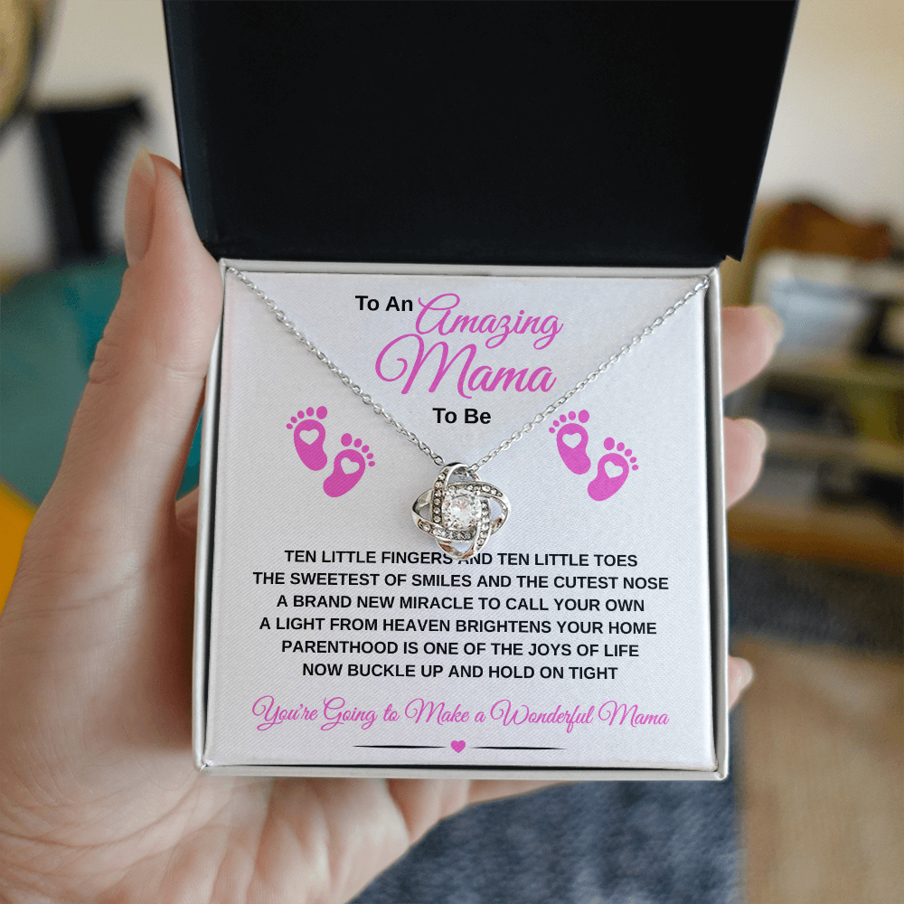 gifts for mom, gifts for dad, gifts for wife, gifts for husband, gifts for daughter, gifts for son, Amazing Mama To Be Love Knot Necklace Ten Little Fingers