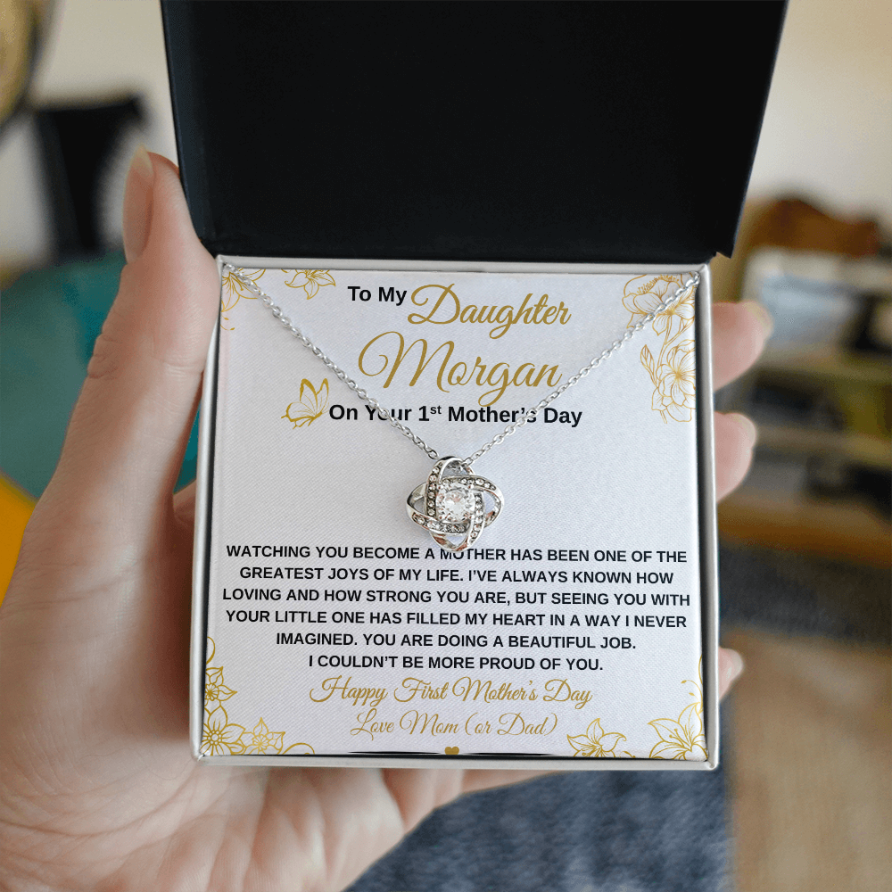 gifts for mom, gifts for dad, gifts for wife, gifts for husband, gifts for daughter, gifts for son
Personalized Daughter's First Mother's Day Love Knot Necklace