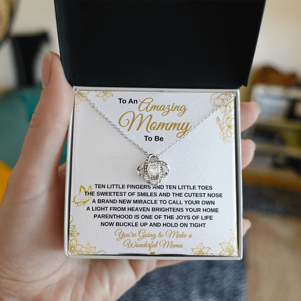 gifts for mom, gifts for dad, gifts for wife, gifts for husband, gifts for daughter, gifts for son, Amazing Mommy Love Knot Necklace Ten Little Fingers Gold