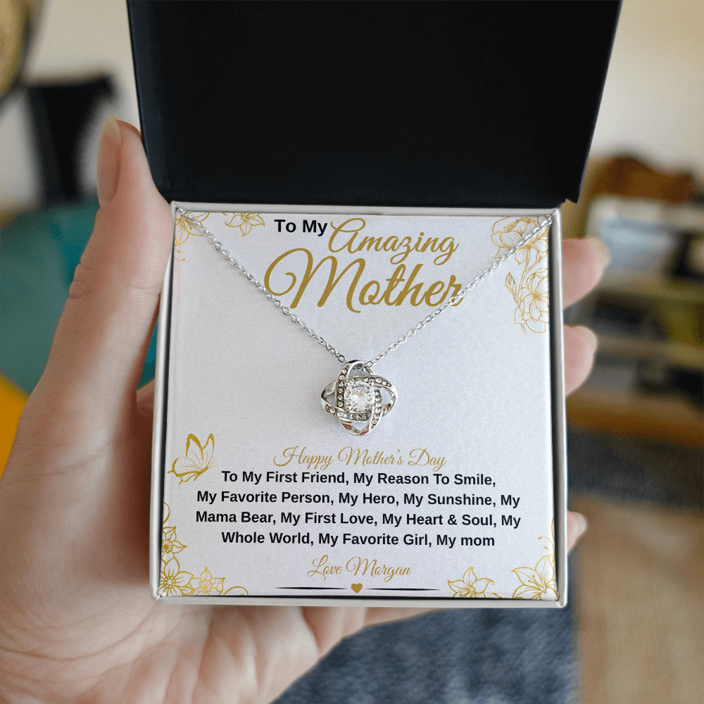gifts for mom, gifts for dad, gifts for wife, gifts for husband, gifts for daughter, gifts for son, Personalized Amazing Mother Love Knot Necklace First Friend