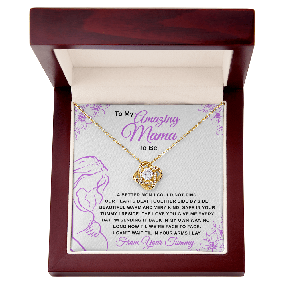 gifts for mom, gifts for dad, gifts for wife, gifts for husband, gifts for daughter, gifts for son, Mama To Be Love Knot Necklaces From Tummy Lavender