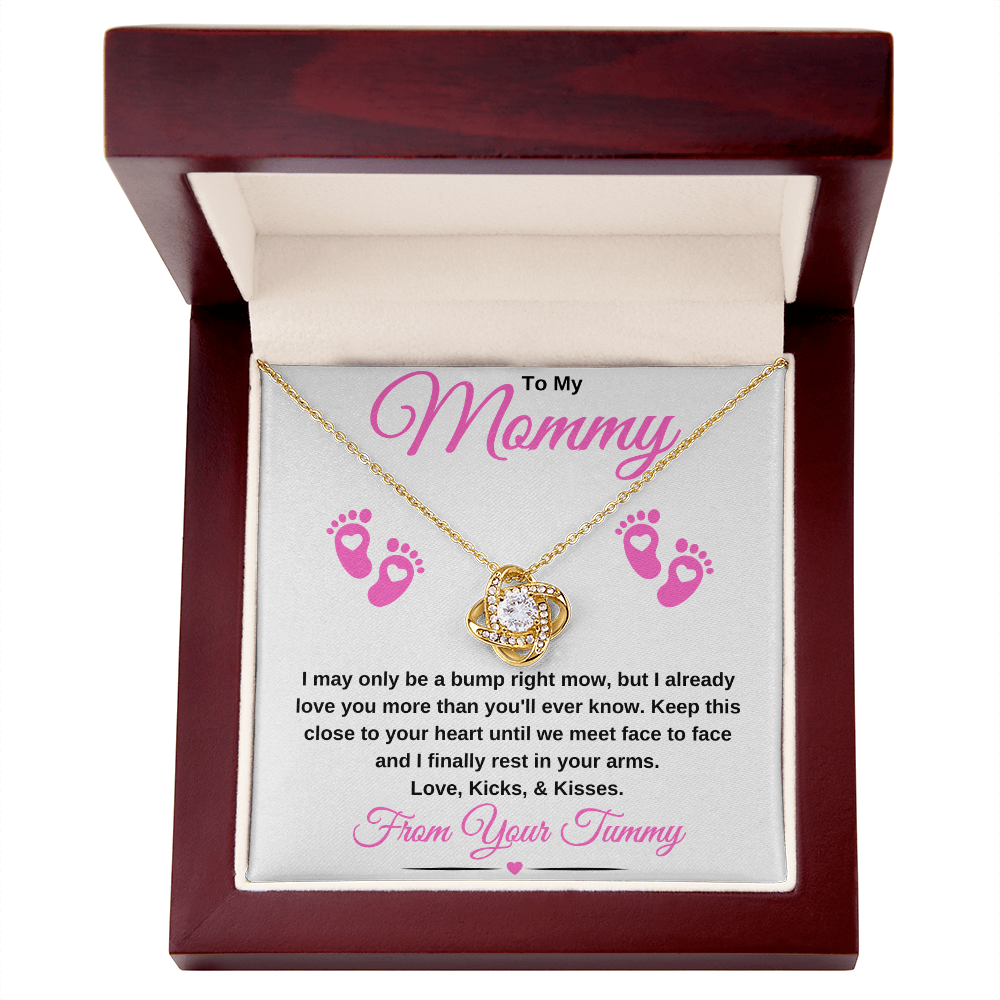 gifts for mom, gifts for dad, gifts for wife, gifts for husband, gifts for daughter, gifts for son
To My Mommy Love Knot Necklace Baby Bump Pink