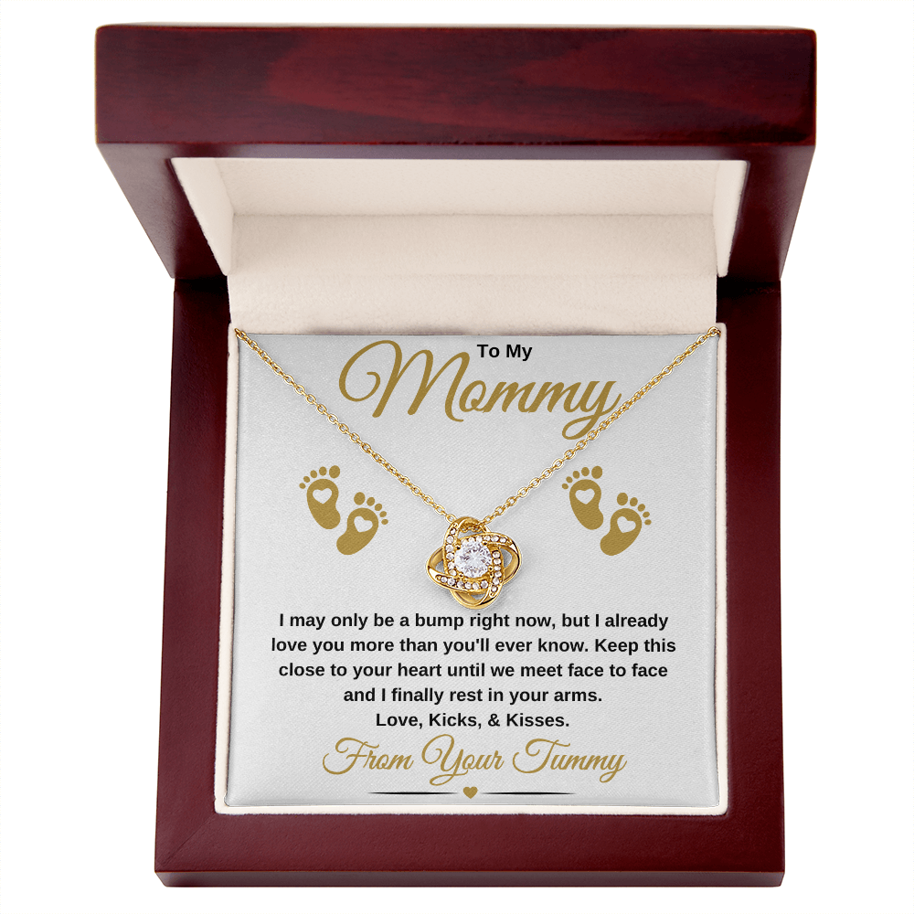 gifts for mom, gifts for dad, gifts for wife, gifts for husband, gifts for daughter, gifts for son, To My Mommy Love Knot Necklace Baby Bump Gold