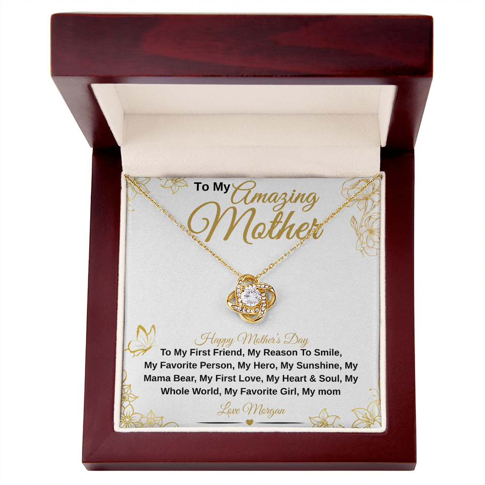 gifts for mom, gifts for dad, gifts for wife, gifts for husband, gifts for daughter, gifts for son, Personalized Amazing Mother Love Knot Necklace First Friend