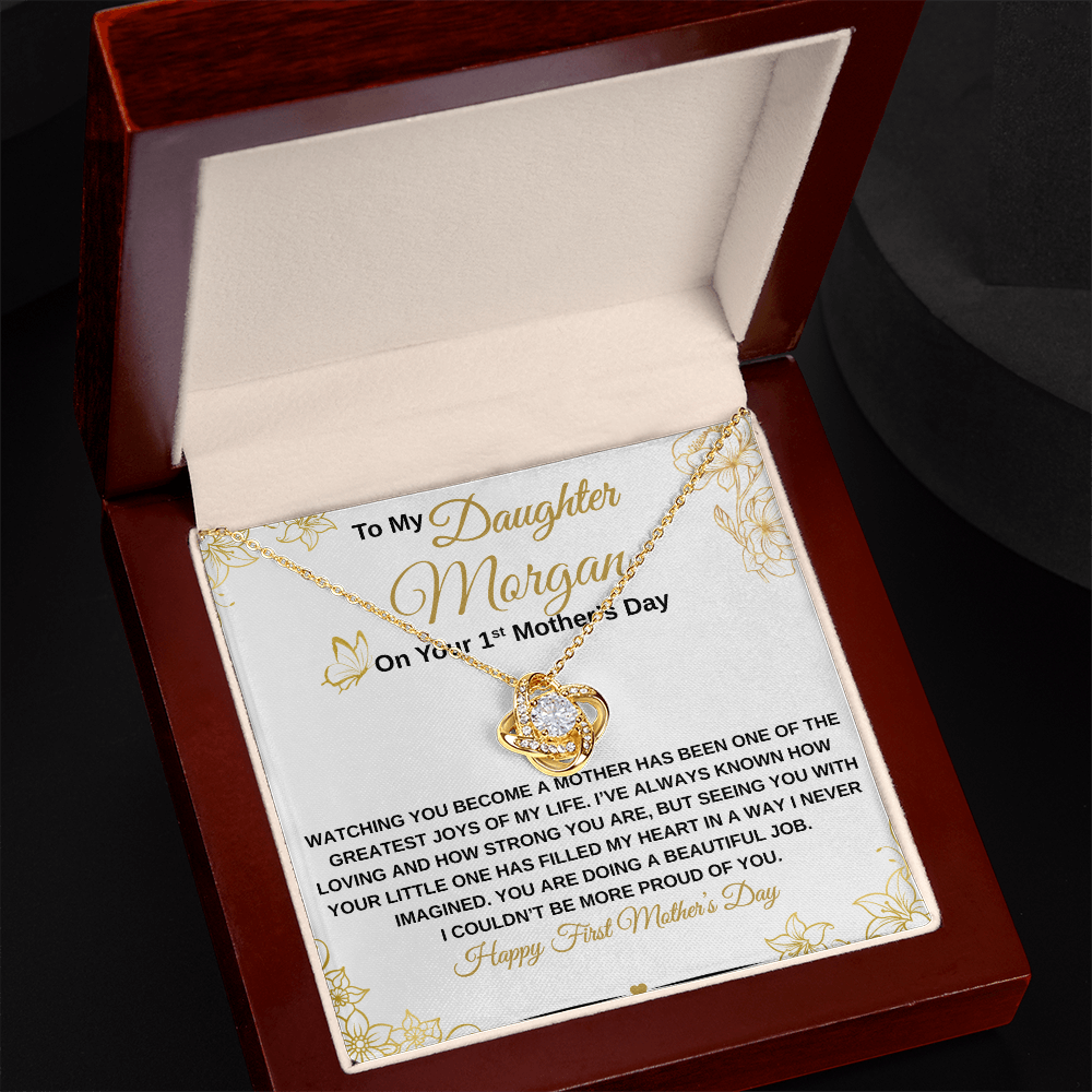 gifts for mom, gifts for dad, gifts for wife, gifts for husband, gifts for daughter, gifts for son
Personalized Daughter's First Mother's Day Love Knot Necklace