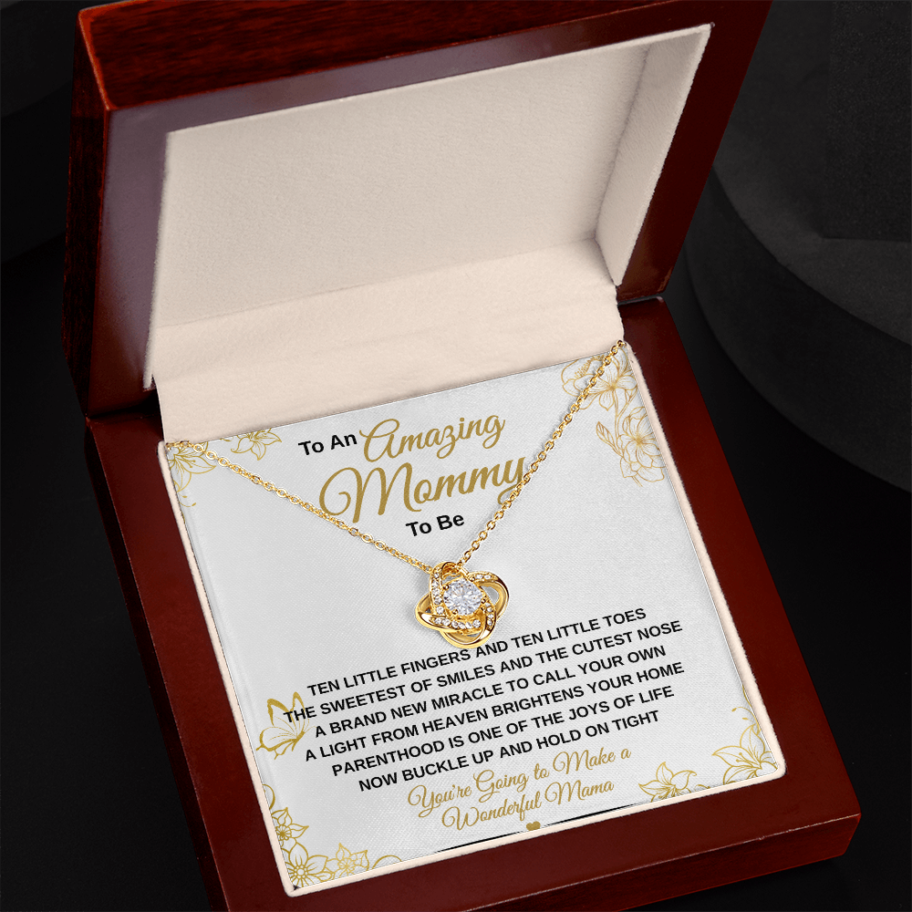 gifts for mom, gifts for dad, gifts for wife, gifts for husband, gifts for daughter, gifts for son, Amazing Mommy Love Knot Necklace Ten Little Fingers Gold