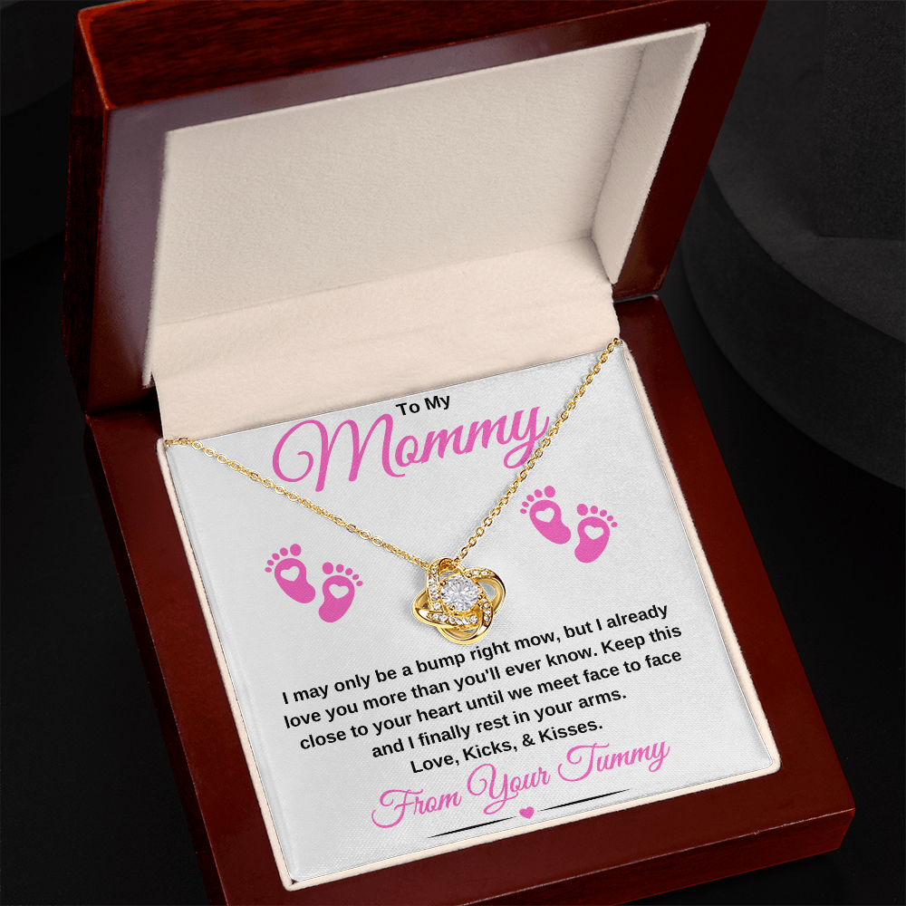 gifts for mom, gifts for dad, gifts for wife, gifts for husband, gifts for daughter, gifts for son
To My Mommy Love Knot Necklace Baby Bump Pink