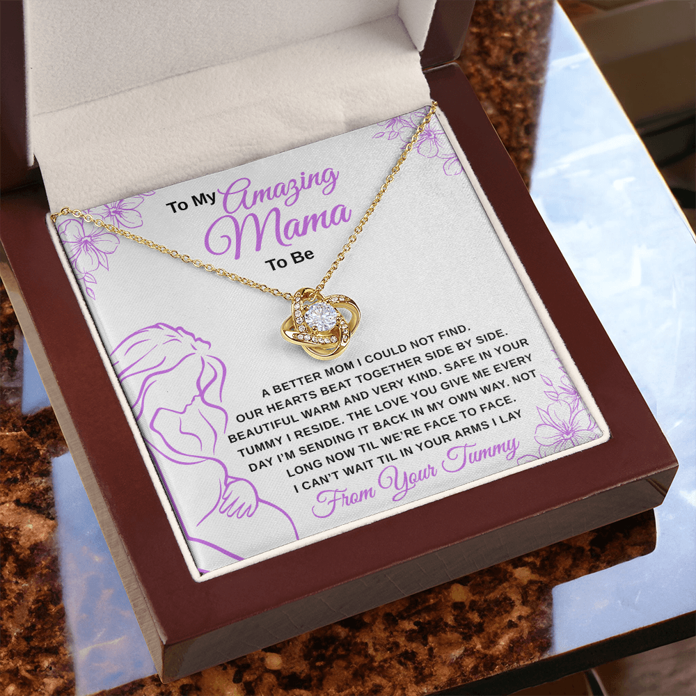 gifts for mom, gifts for dad, gifts for wife, gifts for husband, gifts for daughter, gifts for son, Mama To Be Love Knot Necklaces From Tummy Lavender
