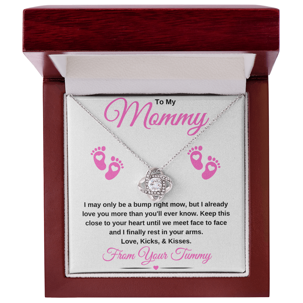 gifts for mom, gifts for dad, gifts for wife, gifts for husband, gifts for daughter, gifts for son
To My Mommy Love Knot Necklace Baby Bump Pink