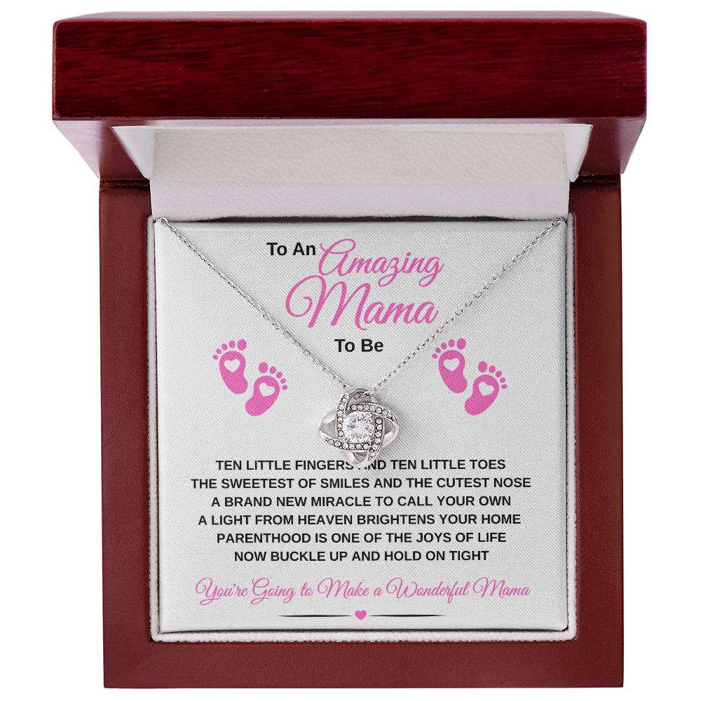 gifts for mom, gifts for dad, gifts for wife, gifts for husband, gifts for daughter, gifts for son, Amazing Mama To Be Love Knot Necklace Ten Little Fingers