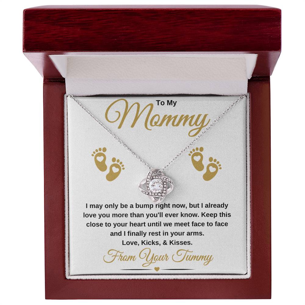 gifts for mom, gifts for dad, gifts for wife, gifts for husband, gifts for daughter, gifts for son, To My Mommy Love Knot Necklace Baby Bump Gold