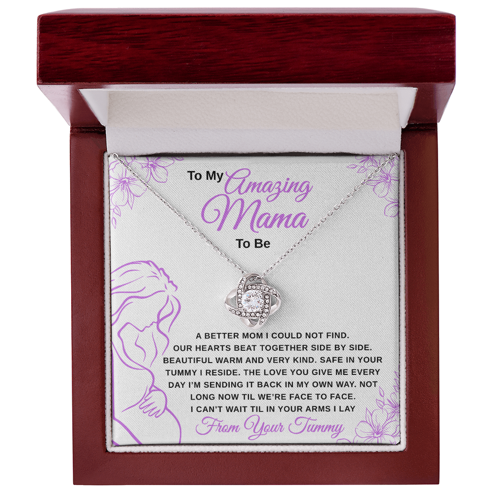 gifts for mom, gifts for dad, gifts for wife, gifts for husband, gifts for daughter, gifts for son, Mama To Be Love Knot Necklaces From Tummy Lavender