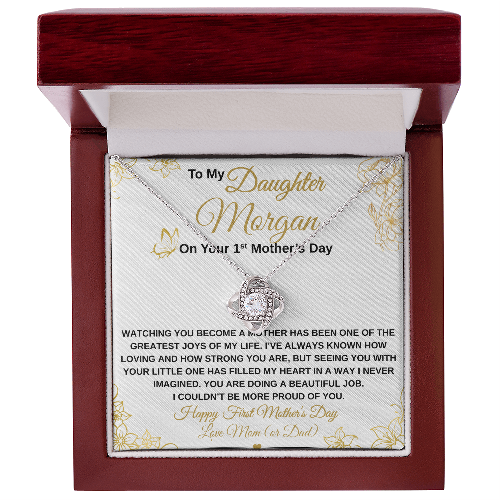 gifts for mom, gifts for dad, gifts for wife, gifts for husband, gifts for daughter, gifts for son
Personalized Daughter's First Mother's Day Love Knot Necklace