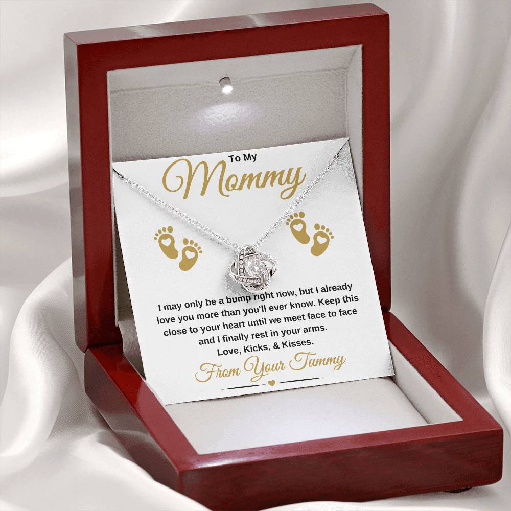 gifts for mom, gifts for dad, gifts for wife, gifts for husband, gifts for daughter, gifts for son, To My Mommy Love Knot Necklace Baby Bump Gold