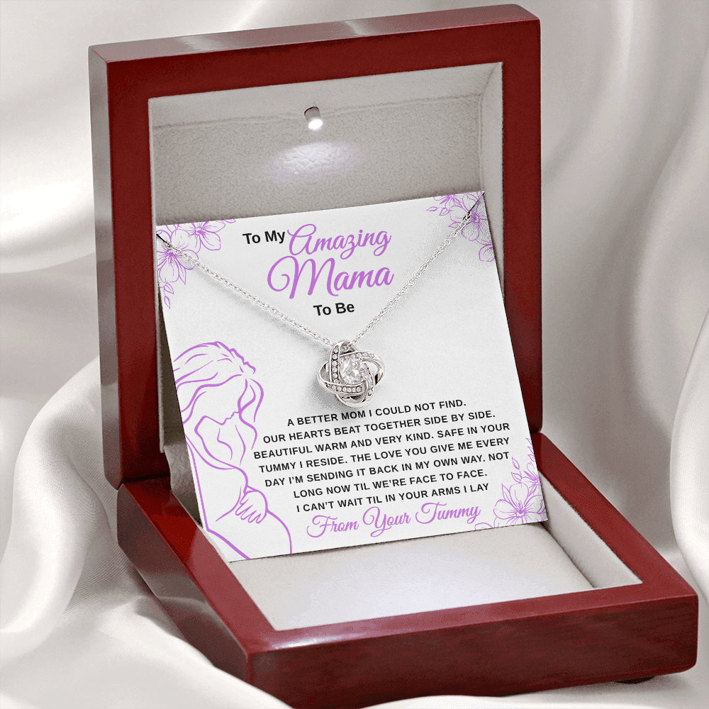 gifts for mom, gifts for dad, gifts for wife, gifts for husband, gifts for daughter, gifts for son, Mama To Be Love Knot Necklaces From Tummy Lavender