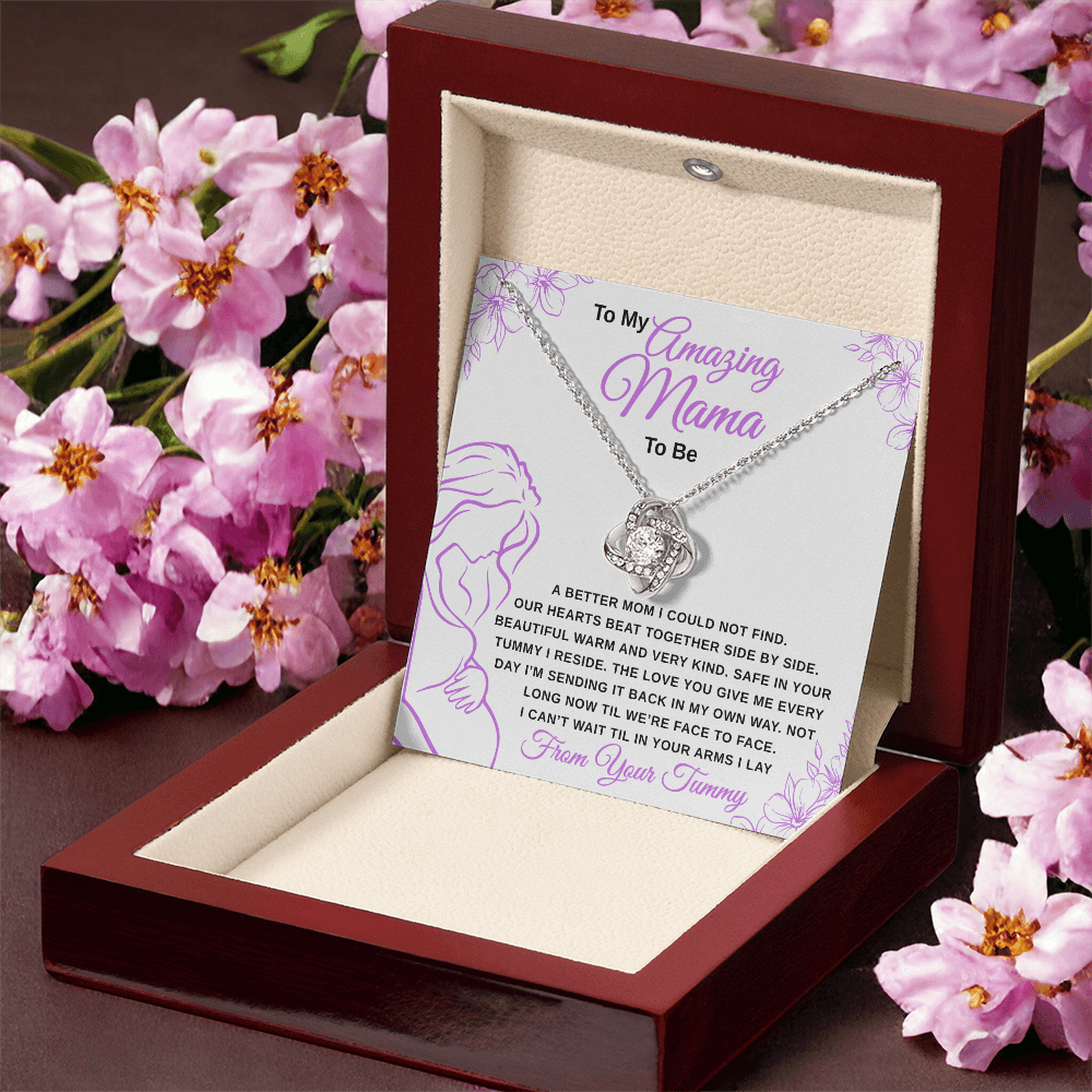 gifts for mom, gifts for dad, gifts for wife, gifts for husband, gifts for daughter, gifts for son, Mama To Be Love Knot Necklaces From Tummy Lavender