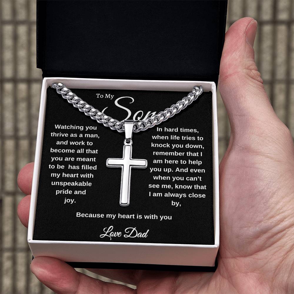 Stainless Steel Cross on Cuban Links, Unique Gift for Son, Great Congratulations Gifts, Great Gift Jewelry and Watches, Great Faith Gifts, Great, Gifts For Son, Great Jewelry Box, Mahogany Jewelry Box, Great Graduation Gifts For Son, Great Sweet 16 Gifts For Son, Great Birthday Gifts For Sons, Military Graduation Gift