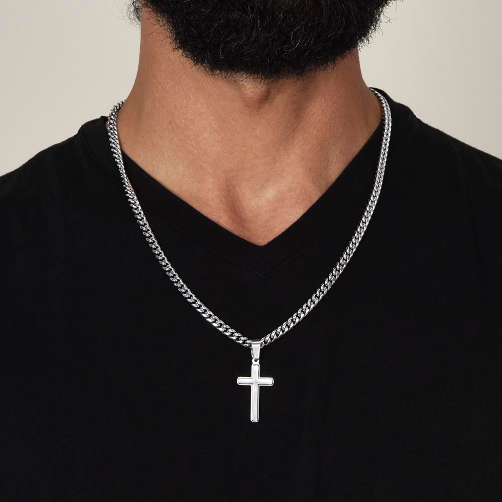 Stainless Steel Cross on Cuban Links, Unique Gift for Son, Great Congratulations Gifts, Great Gift Jewelry and Watches, Great Faith Gifts, Great, Gifts For Son, Great Jewelry Box, Mahogany Jewelry Box, Great Graduation Gifts For Son, Great Sweet 16 Gifts For Son, Great Birthday Gifts For Sons, Military Graduation Gift