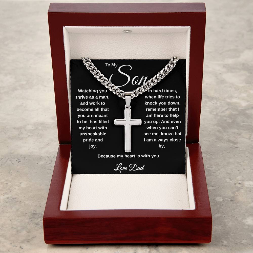 Stainless Steel Cross on Cuban Links, Unique Gift for Son, Great Congratulations Gifts, Great Gift Jewelry and Watches, Great Faith Gifts, Great, Gifts For Son, Great Jewelry Box, Mahogany Jewelry Box, Great Graduation Gifts For Son, Great Sweet 16 Gifts For Son, Great Birthday Gifts For Sons, Military Graduation Gift