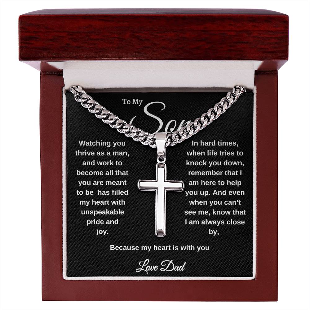 Stainless Steel Cross on Cuban Links, Unique Gift for Son, Great Congratulations Gifts, Great Gift Jewelry and Watches, Great Faith Gifts, Great, Gifts For Son, Great Jewelry Box, Mahogany Jewelry Box, Great Graduation Gifts For Son, Great Sweet 16 Gifts For Son, Great Birthday Gifts For Sons, Military Graduation Gift