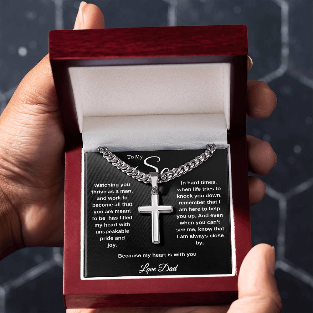 Stainless Steel Cross on Cuban Links, Unique Gift for Son, Great Congratulations Gifts, Great Gift Jewelry and Watches, Great Faith Gifts, Great, Gifts For Son, Great Jewelry Box, Mahogany Jewelry Box, Great Graduation Gifts For Son, Great Sweet 16 Gifts For Son, Great Birthday Gifts For Sons, Military Graduation Gift