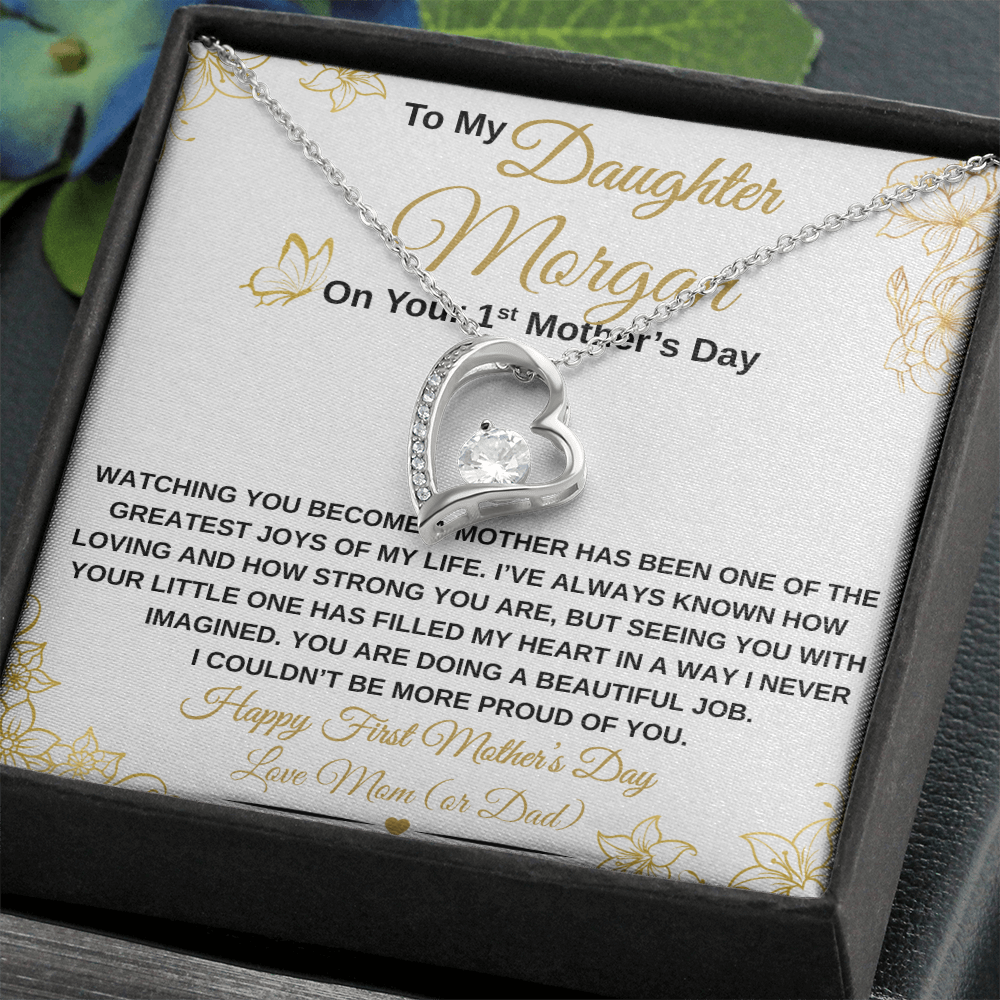 gifts for mom, gifts for dad, gifts for wife, gifts for husband, gifts for daughter, gifts for son, Personalized First Mother's Day Forever Love Necklace